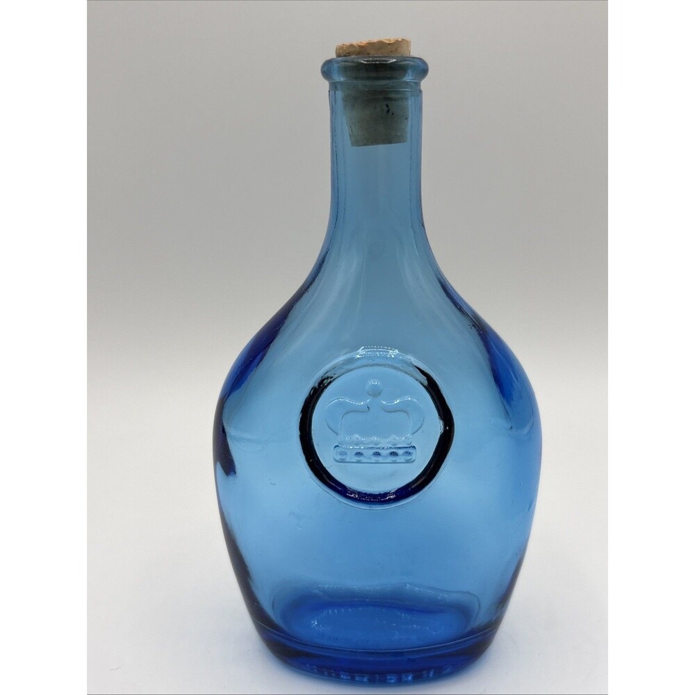 Vintage Wheaton Blue Glass Bottle with Crown Design 5.5" Tall